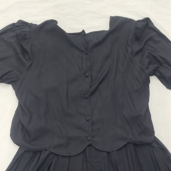 Vintage Gothic Black Scalloped Maxi Dress Mobwife Estate Beaded Ribbon Bodice - Picture 5 of 14